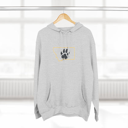 Bobcat Paw Print Fleece Hoodie, Cozy Sweatshirt, Casual Outdoor Wear, Unique Gift for Cat Fans, Montana State Fans