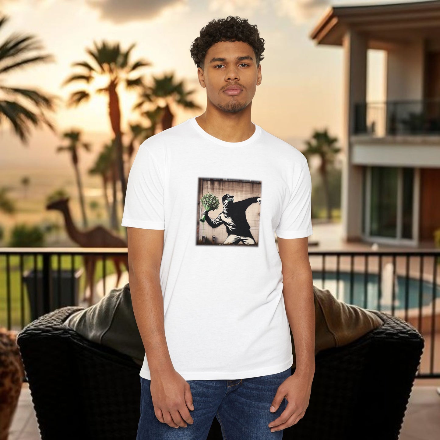 Wing Man Banksy Inspired Streetwear T-Shirt - Unisex Graphic Tee, Casual Wear, Unique Gift, Everyday Style, Urban Vibe, Festival Outfit