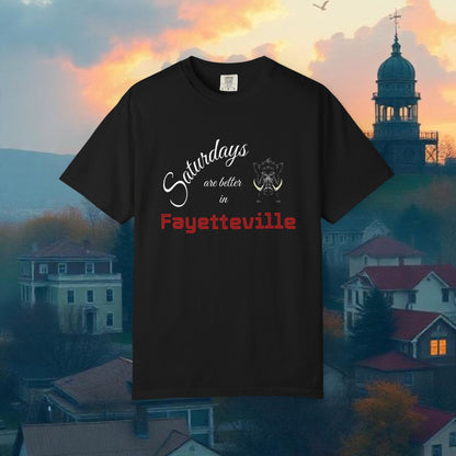 Saturdays are Better in Fayetteville T-Shirt, Unisex Sports Tee, Arkansas Fan Gear, College Game Day Apparel, Perfect for Tailgating