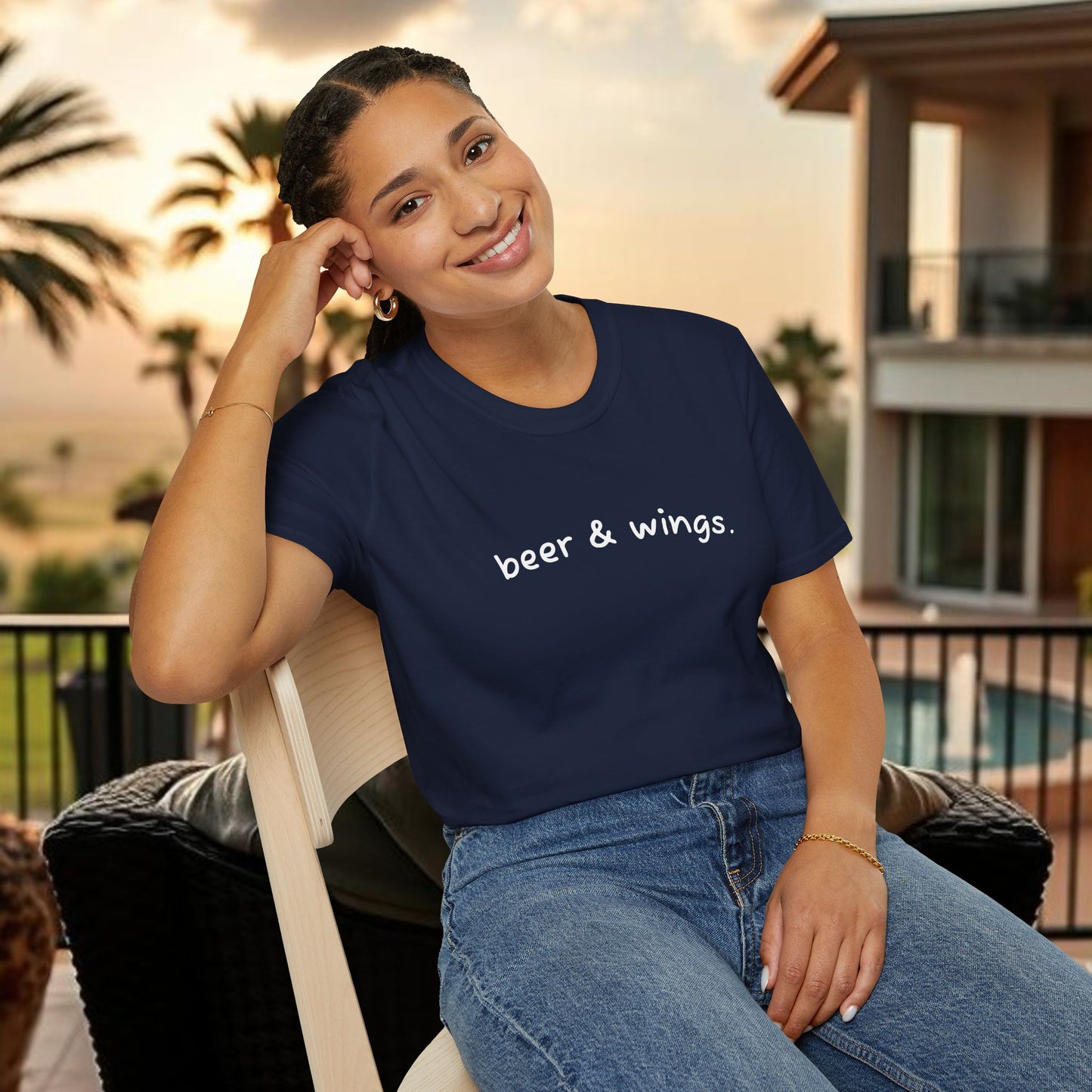 Beer & Wings Unisex Softstyle T-Shirt, Casual Gift for BBQ Lovers, Fun Drink Shirt, Summer Party Apparel, Unique Gift for Foodies