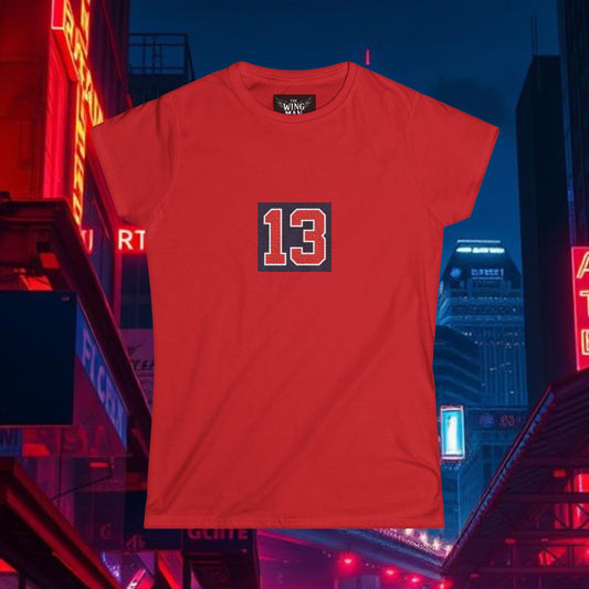 Baseball Stars Women's Softstyle Tee with Number 13 | Cozy Sports Tee | Perfect for Game Day, Birthdays, and Team Support