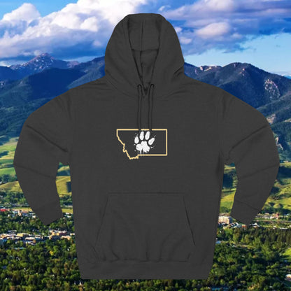 Bobcat Paw Print Fleece Hoodie, Cozy Sweatshirt, Casual Outdoor Wear, Unique Gift for Cat Fans, Montana State Fans