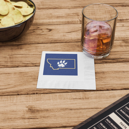 Montana State Outline Napkins — White Coined Cocktail Napkins, perfect for Gameday