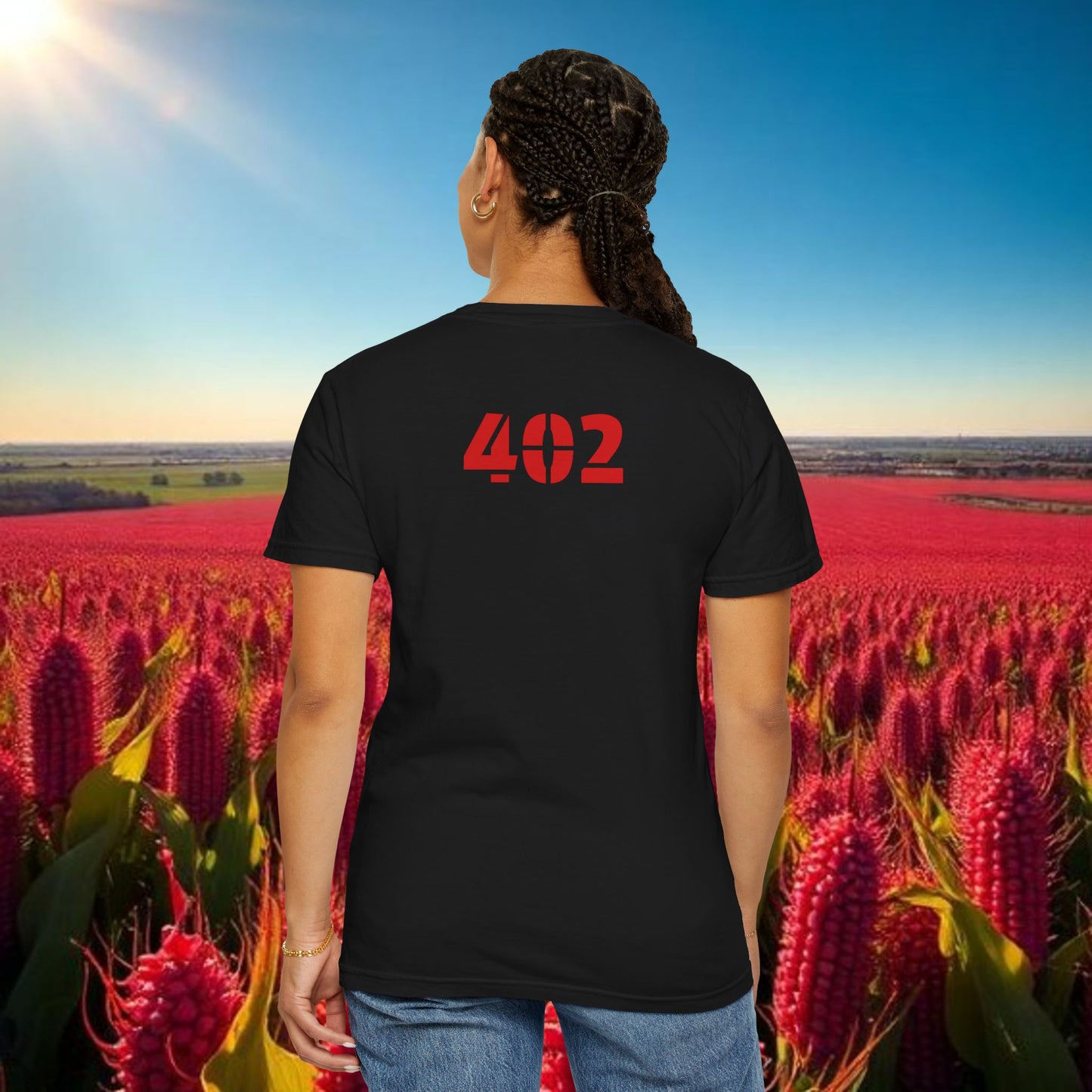 Lincoln Nebraska Area Code T-Shirt — White Tee with Red "Nebraska" & 402 Back Print, Soft-Style T-Shirt