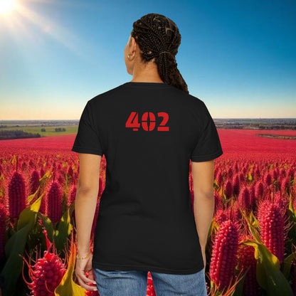 Lincoln Nebraska Area Code T-Shirt — White Tee with Red "Nebraska" & 402 Back Print, Soft-Style T-Shirt