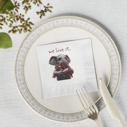 Elephant Football Party Napkins — "we live it." Printed Cocktail Napkins