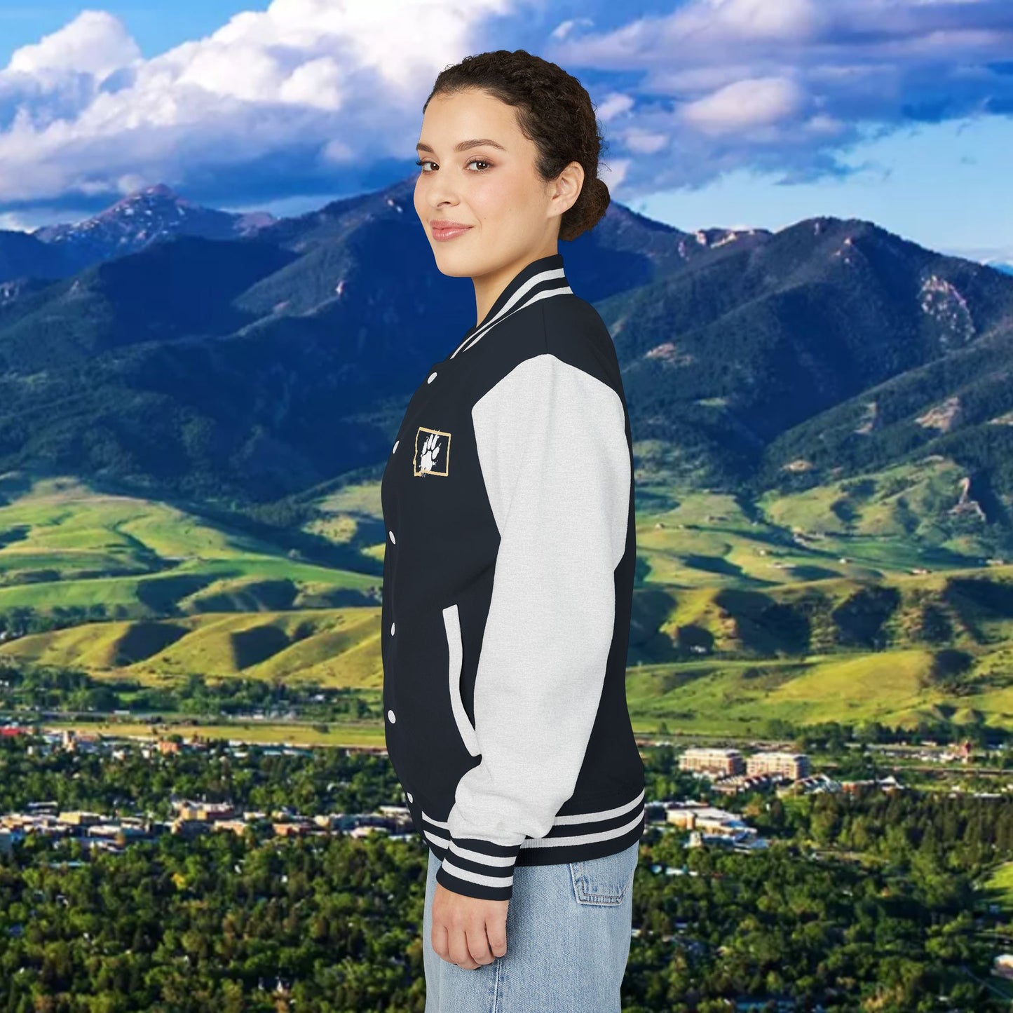 Letterman Jacket – Varsity Blue Fist Patch with FLC Back