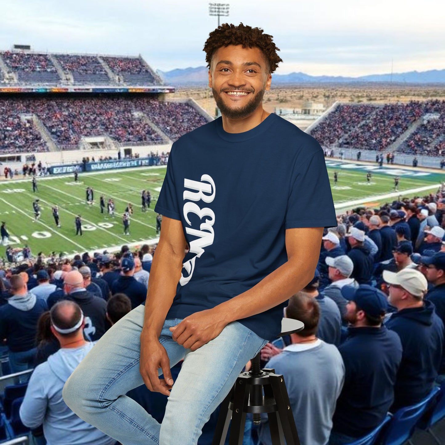 Reno Tee, Vertical Reno Logo and Subtle Wolf Graphic, Soft Style Shirt, Perfect style for Gameday