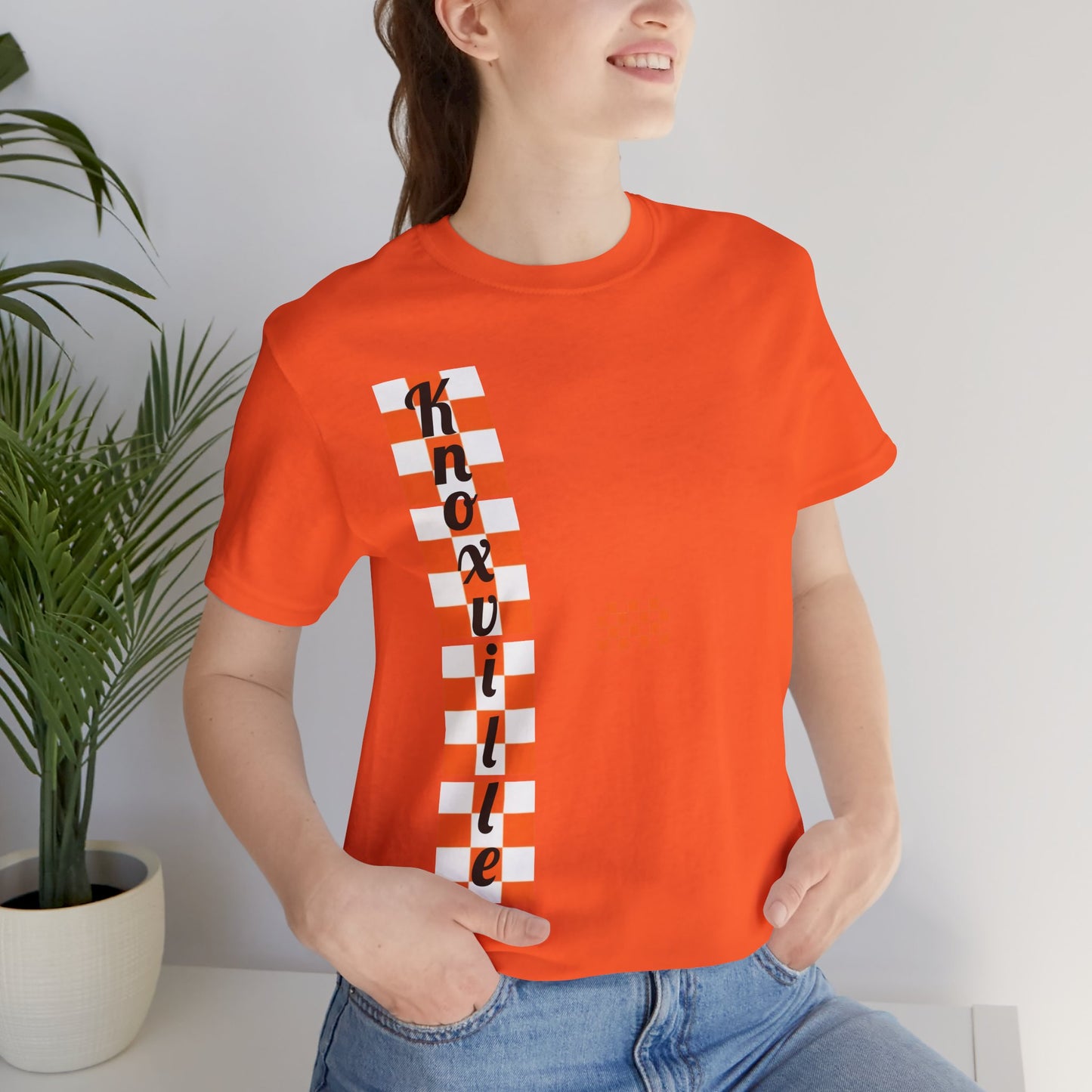 Knoxville Tennessee Orange Tee — Vertical Checker Football Shirt, Perfect for Tailgates, Football Games, or Relaxing.