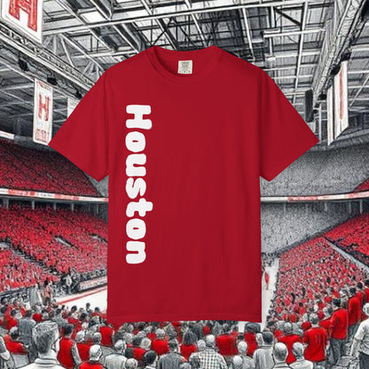 Houston Unisex Garment-Dyed T-Shirt, Stadium Shirt, College Spirit Wear, Casual Tee, Game Day Apparel, Fan Gear