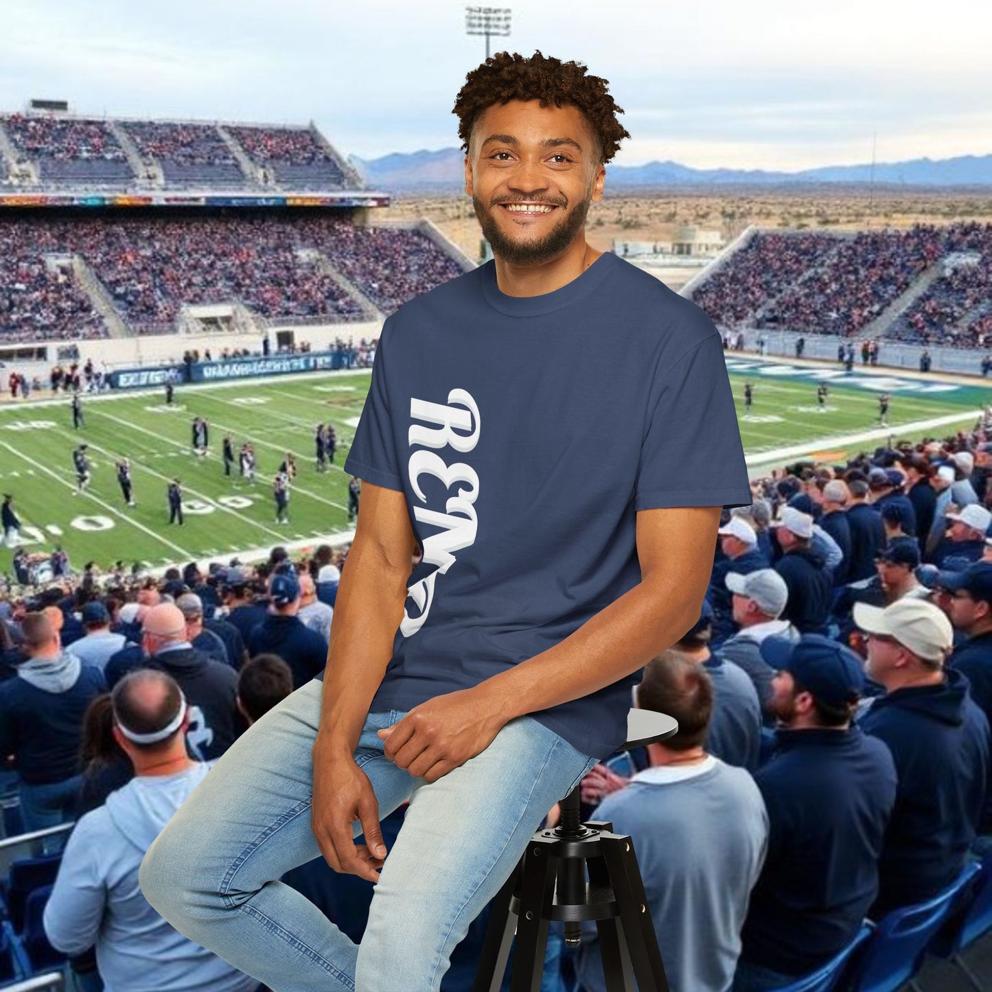 Reno Tee, Vertical Reno Logo and Subtle Wolf Graphic, Soft Style Shirt, Perfect style for Gameday