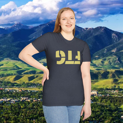 Upside Down FTG Unisex Softstyle T-Shirt - Trendy Fashion Tee, Everyday Comfort, Gift for Bobcat Fans, Gameday Wear, Relaxed Style