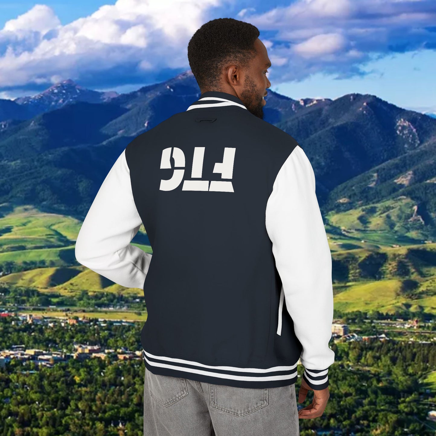 Letterman Jacket – Varsity Blue Fist Patch with FLC Back