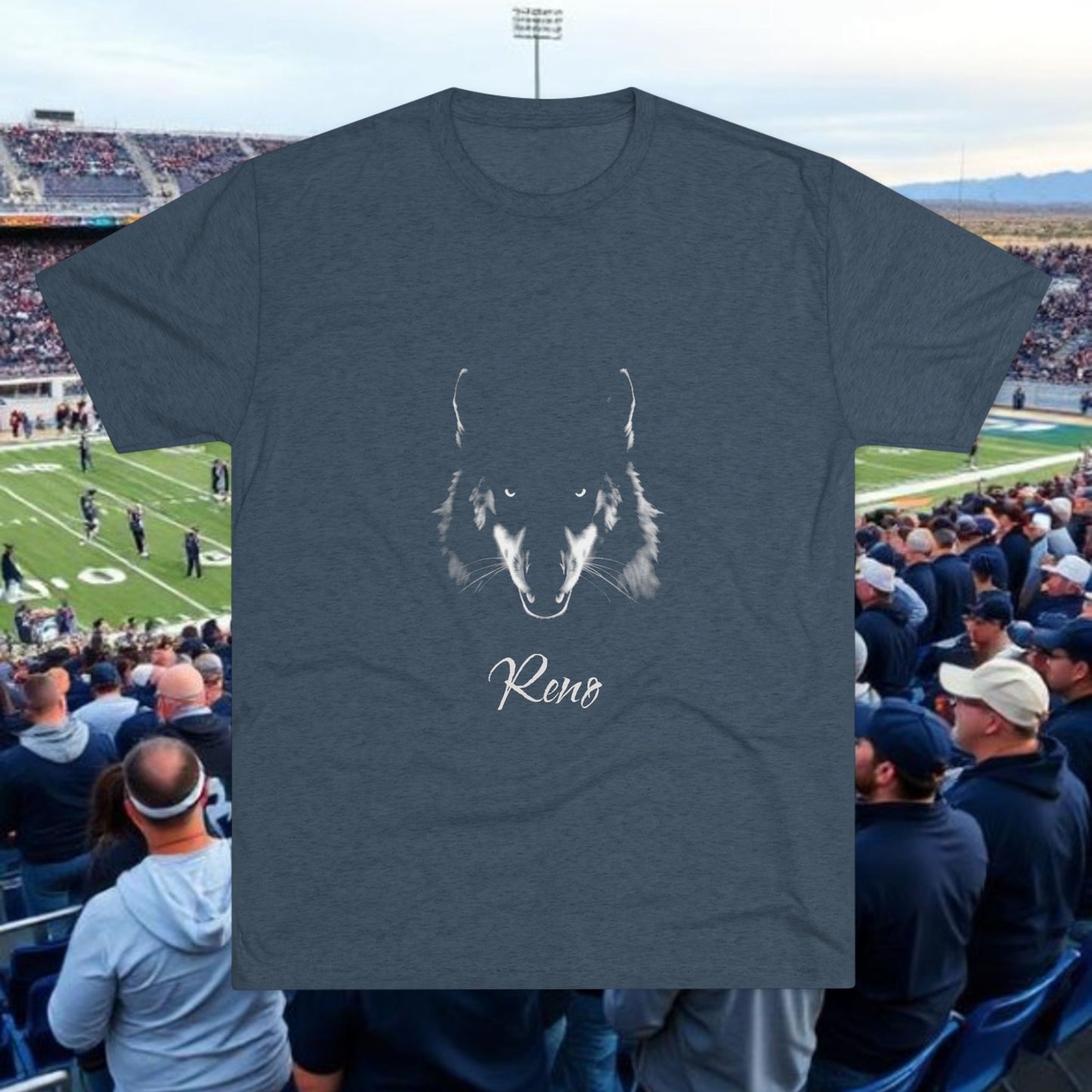 Reno Wolf Graphic Tee – Tri-Blend Crew Shirt, Ultra Comfort Soft-Style T-Shirt, Perfect for Gameday