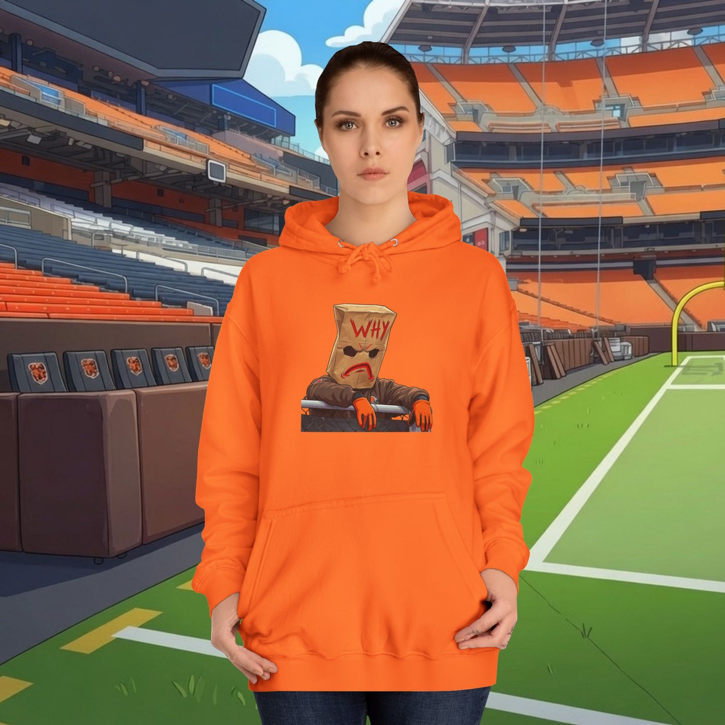 Hoodie - "Why" Paper Bag Face Graphic Pullover