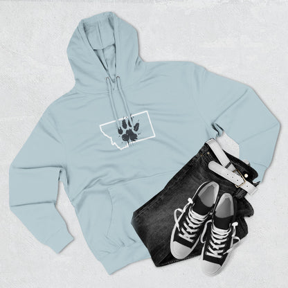 Bobcat Paw Print Fleece Hoodie, Cozy Sweatshirt, Casual Outdoor Wear, Unique Gift for Cat Fans, Montana State Fans