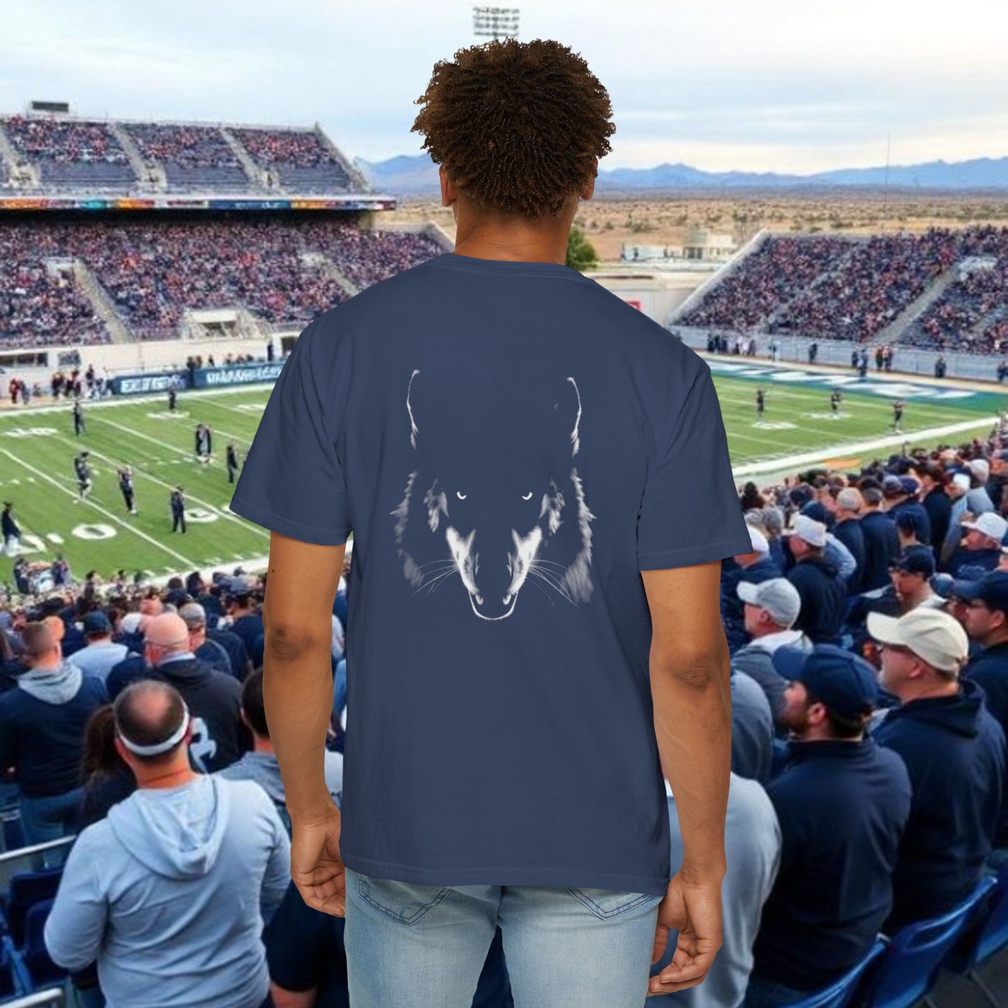 Reno Tee, Vertical Reno Logo and Subtle Wolf Graphic, Soft Style Shirt, Perfect style for Gameday