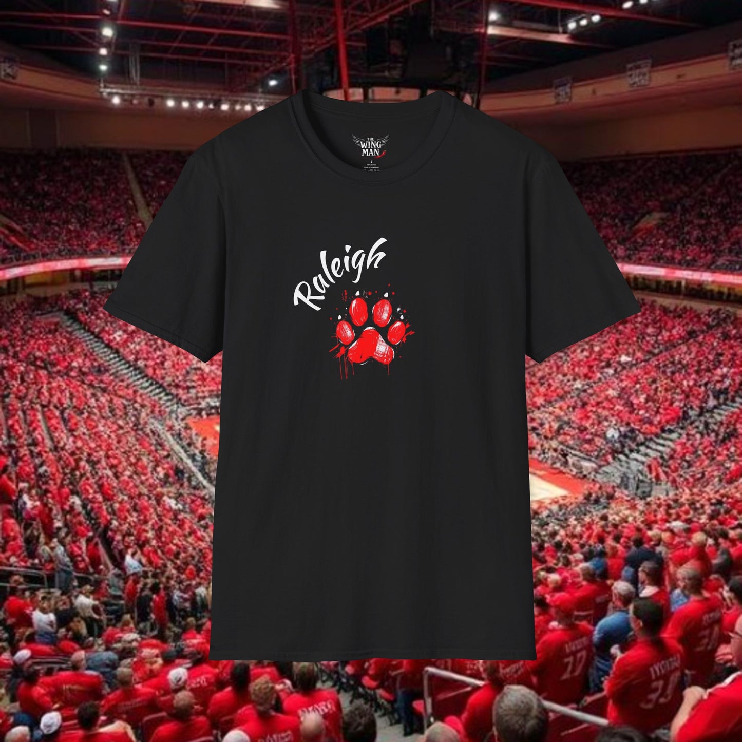 Raleigh Paw Print Unisex Softstyle T-Shirt, Fan Gear, College Spirit Wear, Game Day Apparel, Unique Gift for Students