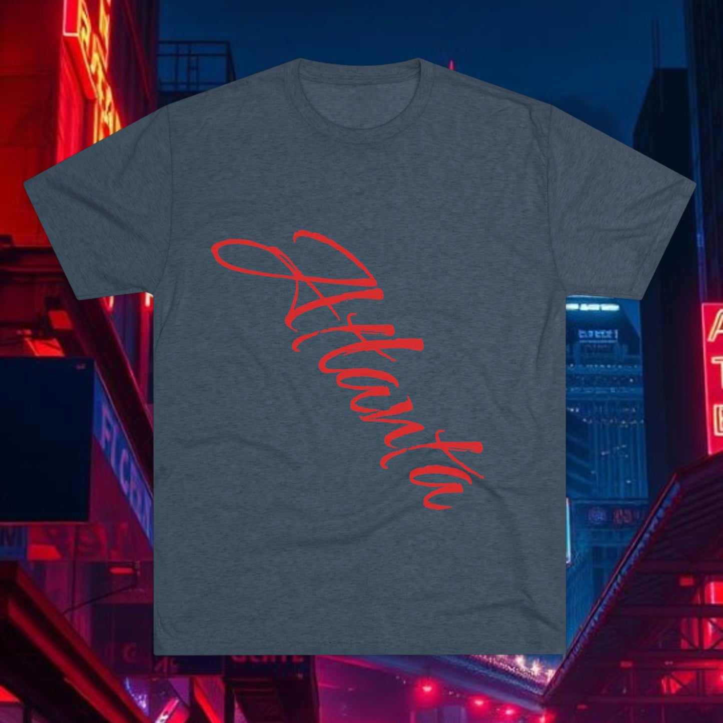 Atlanta Script Tee — Red Diagonal City Name T-Shirt, Tri-Blend Super Soft Style T-Shirt, Perfect for Gameday or a Night Out