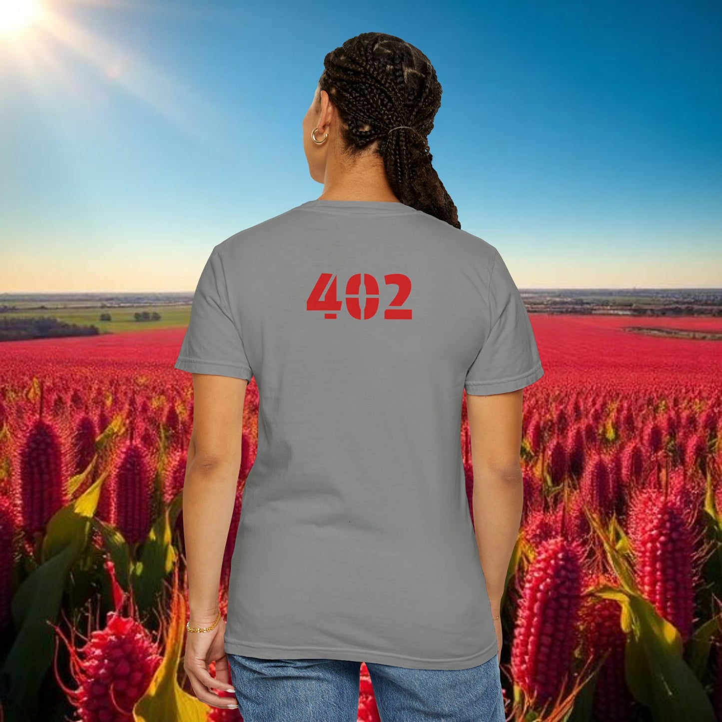 Lincoln Nebraska Area Code T-Shirt — White Tee with Red "Nebraska" & 402 Back Print, Soft-Style T-Shirt
