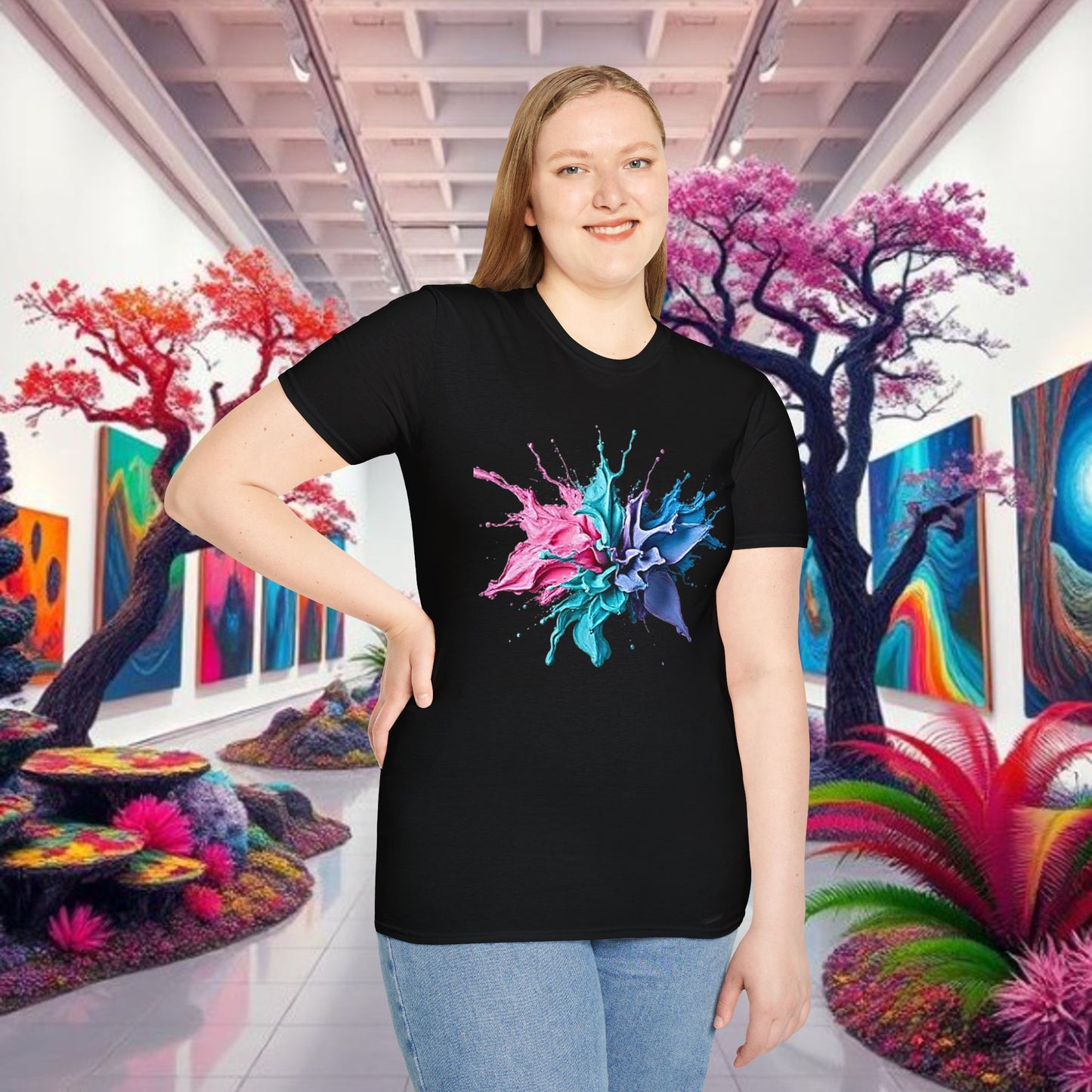 Color Splash Unisex Softstyle T-Shirt | Artistic Tee, Casual Wear, Gift for Art Lovers, Summer Fashion, Graphic Shirt