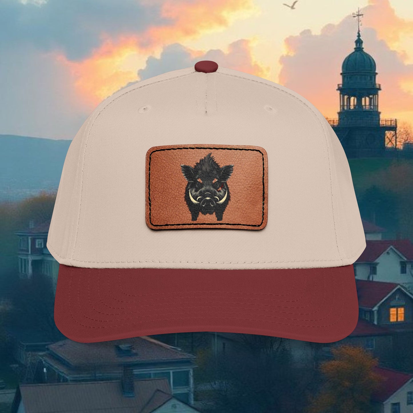 Wild Boar Leather Patch Baseball Cap — Mid Profile