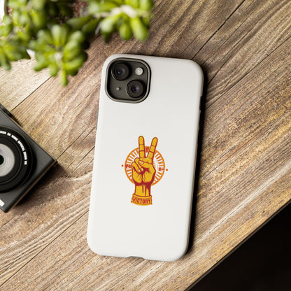 Victory Themed Stylish Phone Case - Tough Cases with Peace Sign Design, Customizable Phone Covers, Gift for Tojan Fans, Trendy Accessories