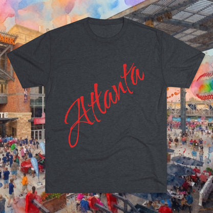 Atlanta Script Tee — Red Diagonal City Name T-Shirt, Tri-Blend Super Soft Style T-Shirt, Perfect for Gameday or a Night Out