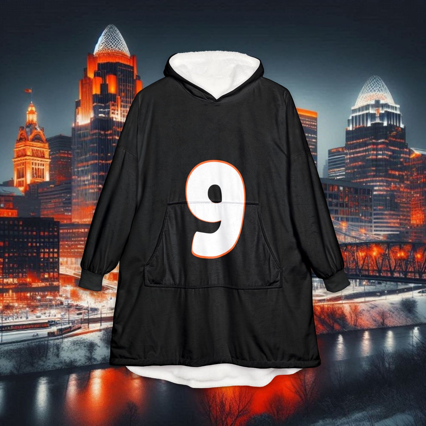 Number 9 Hooded Blanket – Cozy Sports Fan Pullover, with Fierce Tiger on Back