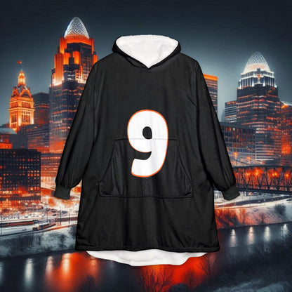 Number 9 Hooded Blanket – Cozy Sports Fan Pullover, with Fierce Tiger on Back