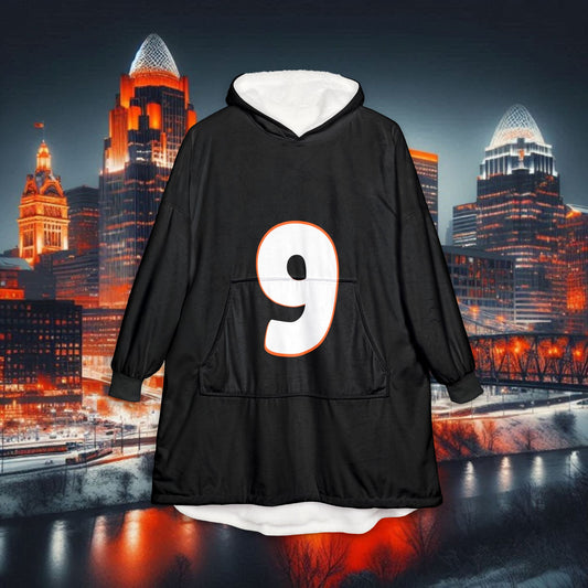 Number 9 Hooded Blanket – Cozy Sports Fan Pullover, with Fierce Tiger on Back