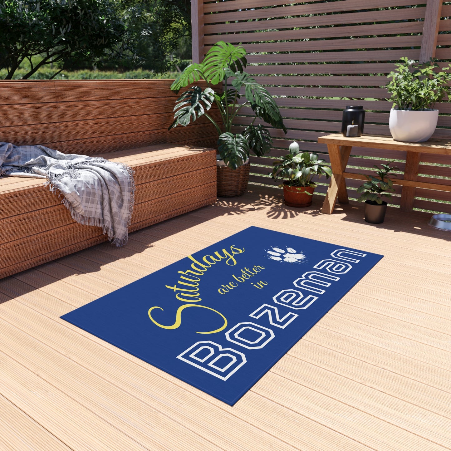 Outdoor Rug — "Saturdays are better in Bozeman" Paw Print Doormat