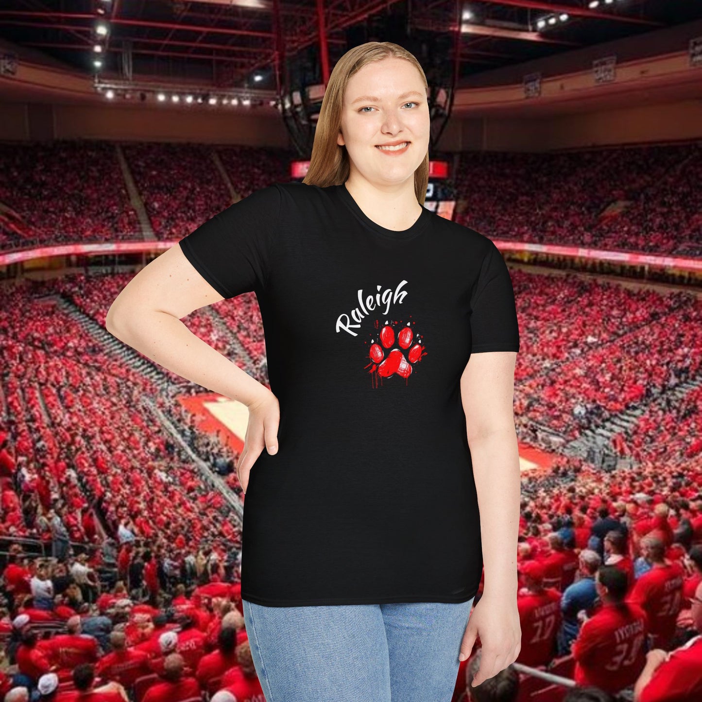 Raleigh Paw Print Unisex Softstyle T-Shirt, Fan Gear, College Spirit Wear, Game Day Apparel, Unique Gift for Students