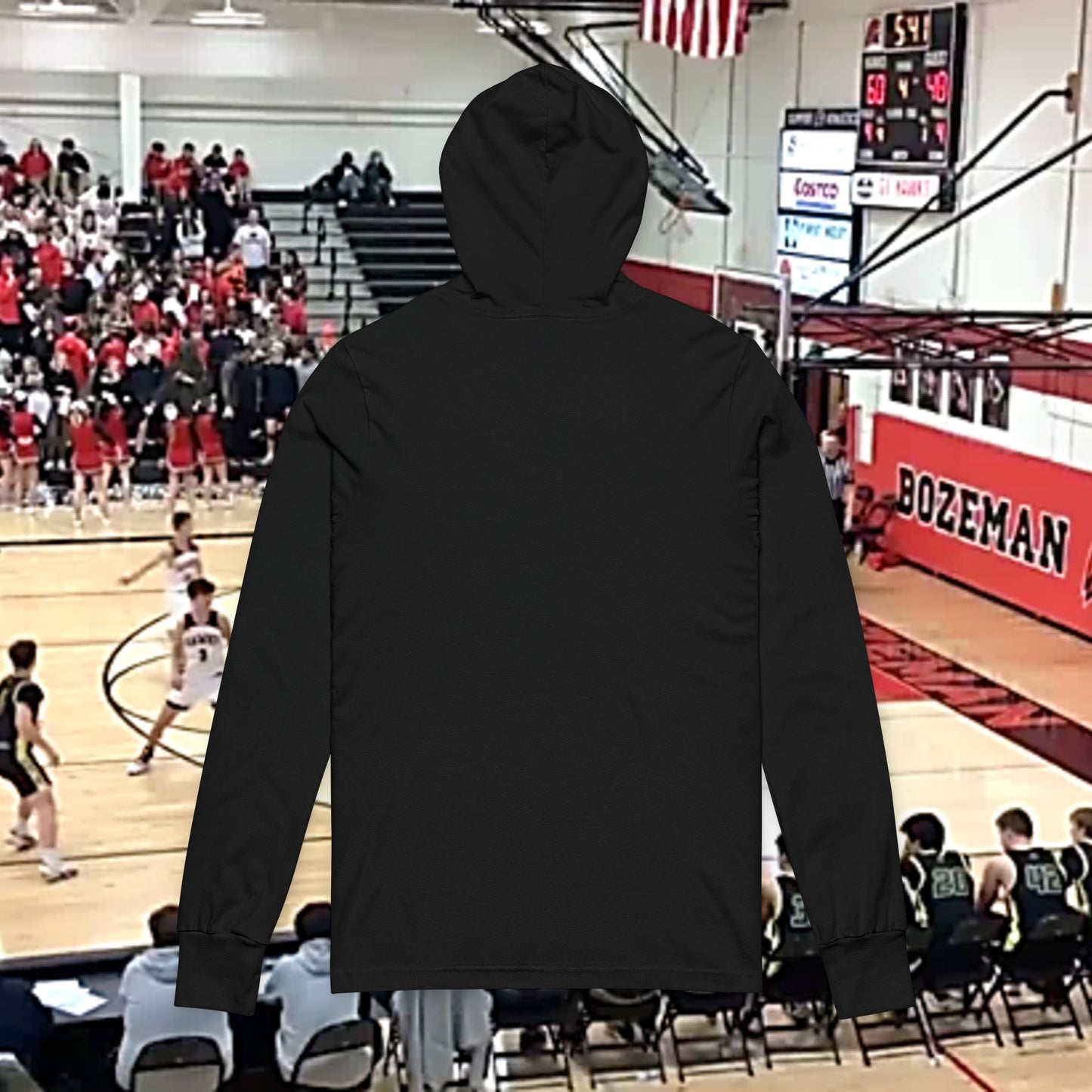 Bozeman Hawk Unisex Hooded Long Sleeve Tee with BZN Hawk Design, Casual Wear, Outdoor Activities, Hooded Top, Gift for Sports Lovers