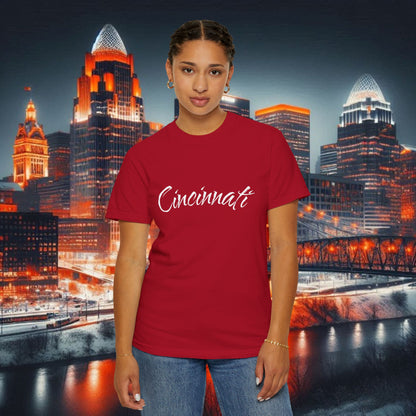 Cincinnati Script T-Shirt — Retro City Name Tee, Tri-Blend, Ultra Comfort, Perfect for Gameday