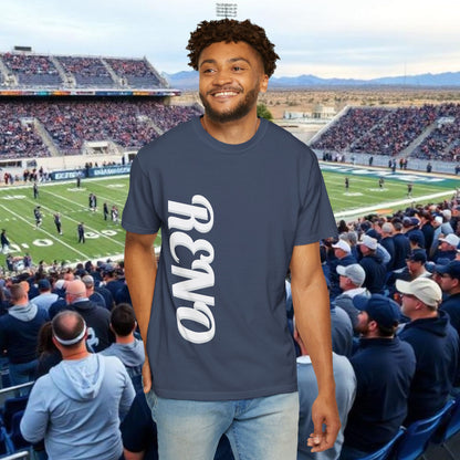 Reno Tee, Vertical Reno Logo and Subtle Wolf Graphic, Soft Style Shirt, Perfect style for Gameday