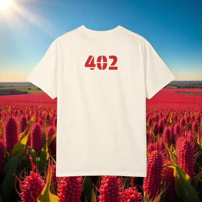 Lincoln Nebraska Area Code T-Shirt — White Tee with Red "Nebraska" & 402 Back Print, Soft-Style T-Shirt