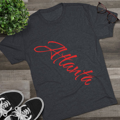 Atlanta Script Tee — Red Diagonal City Name T-Shirt, Tri-Blend Super Soft Style T-Shirt, Perfect for Gameday or a Night Out