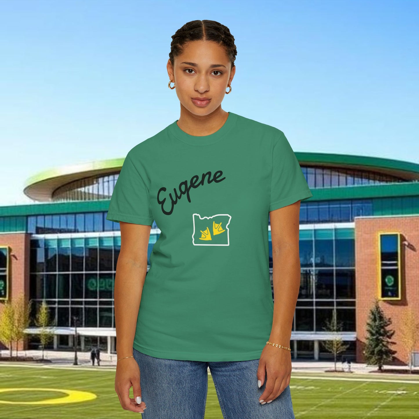 Eugene Oregon T-Shirt, Duck Foot Print T-Sirt. Soft Style. Perfect for Gameday or Relaxing at Home.