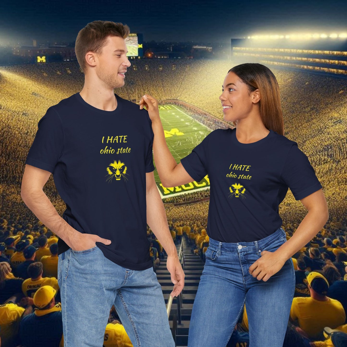 I Hate Ohio State Tee, Unisex Jersey Short Sleeve Tee, Game Day Shirt, College Sports Apparel, Football Fan Gift, Yellow Tee
