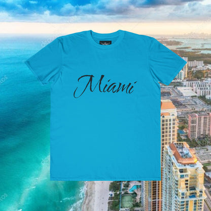 Miami Script Tee — Men's Lightweight Beach Vacation T-Shirt, Perfect for Gameday