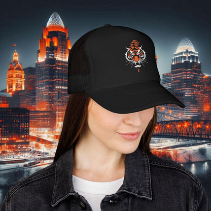 Embroidered  Bengal Tiger Foam Trucker Hat - Sporty Style, Perfect Gift for Fans, Great for Outdoor Activities, Adjustable Cap