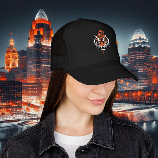 Embroidered  Bengal Tiger Foam Trucker Hat - Sporty Style, Perfect Gift for Fans, Great for Outdoor Activities, Adjustable Cap