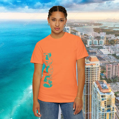 Miami Beach Graphic T-Shirt — Orange Garment-Dyed Tee with Green Vertical Palm Design