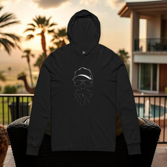 Wing Man Silhouette Hooded Long Sleeve Tee - Unisex Comfort for Relaxation, Beach Days, Casual Outings, Cozy Gatherings, Gift for Him/Her