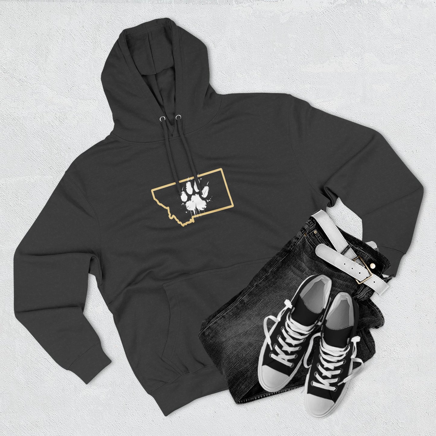 Bobcat Paw Print Fleece Hoodie, Cozy Sweatshirt, Casual Outdoor Wear, Unique Gift for Cat Fans, Montana State Fans