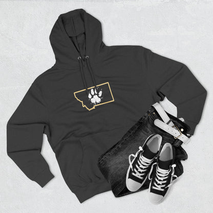 Bobcat Paw Print Fleece Hoodie, Cozy Sweatshirt, Casual Outdoor Wear, Unique Gift for Cat Fans, Montana State Fans
