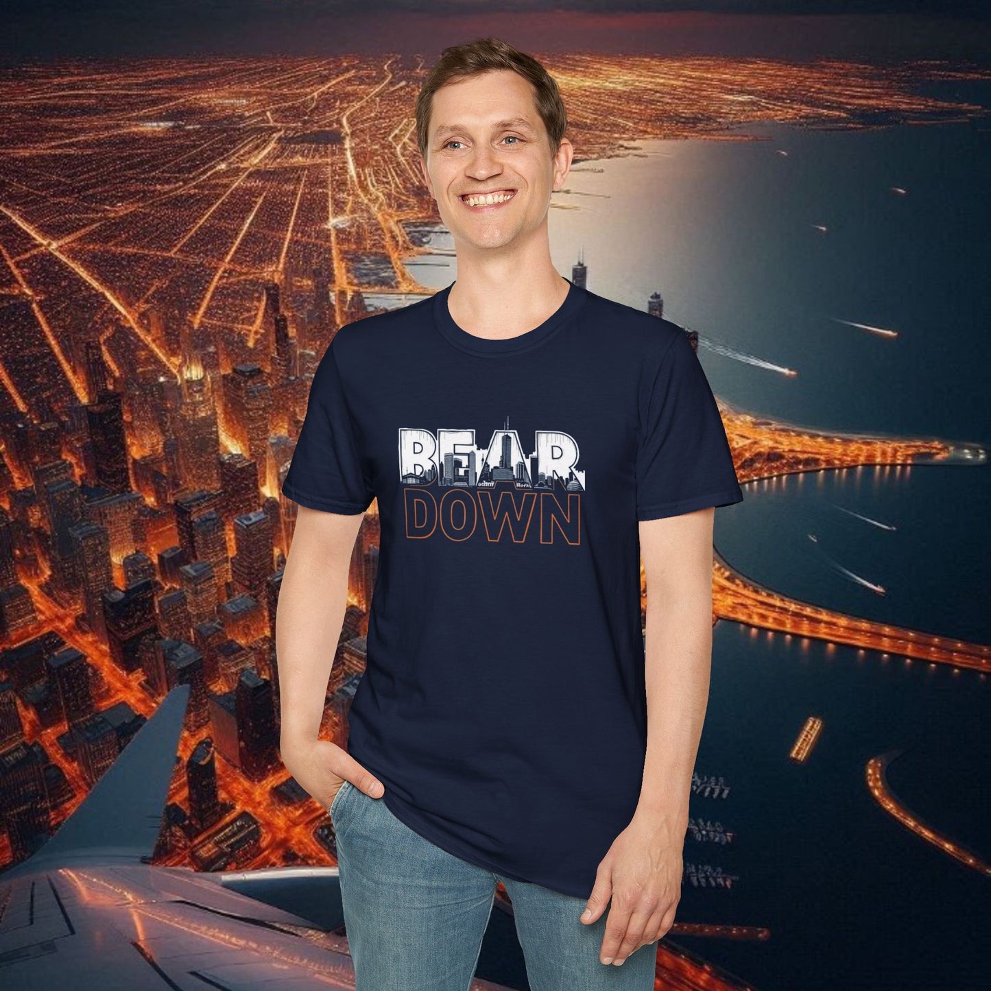 Bear Down Unisex Softstyle T-Shirt, Casual Graphic Tee, Gift for Bears Fans, Sporty Apparel, Everyday Comfort Shirt