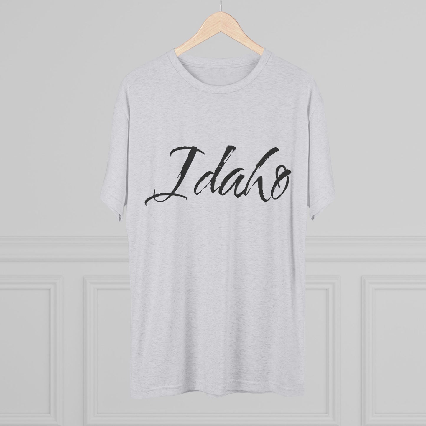 Idaho Script T‑Shirt — State Pride Tee, Tri-Blend Soft Style, Perfect for Class or Gameday.