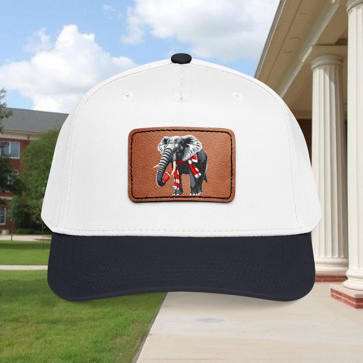 Elephant Leather Patch Baseball Cap — Patriotic Red Scarf